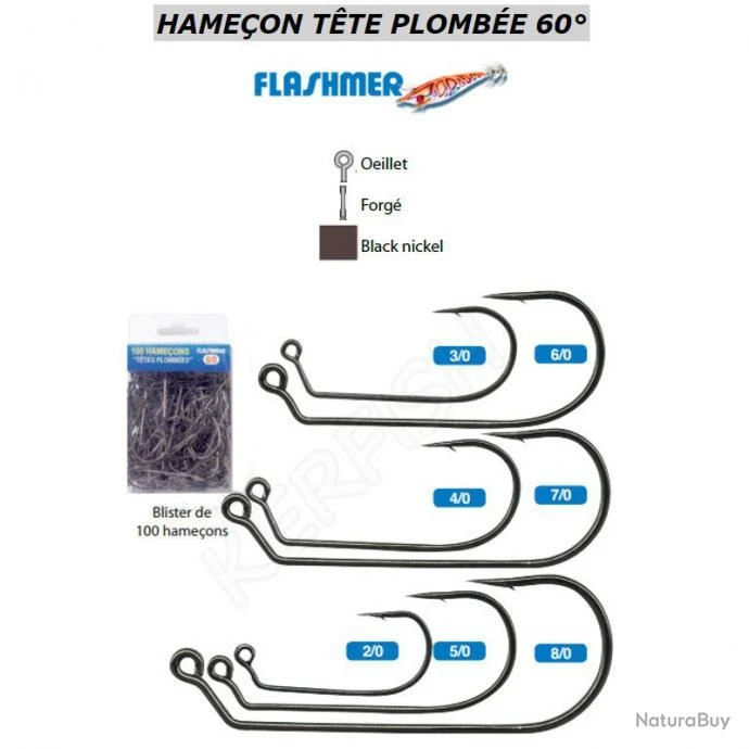 HAMEÇON TÊTES PLOMBÉES 60° FLASHMER 6/0 1 HAMEÇON TÊTES PLOMBÉES 60° FLASHMER 6/0