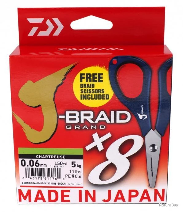 Daiwa TRESSE J BRAID GRAND 135M 8 BRINS CHARTREUSE 0.16mm - 10kg 1 Daiwa TRESSE J BRAID GRAND 135M 8 BRINS CHARTREUSE 0.16mm - 10kg