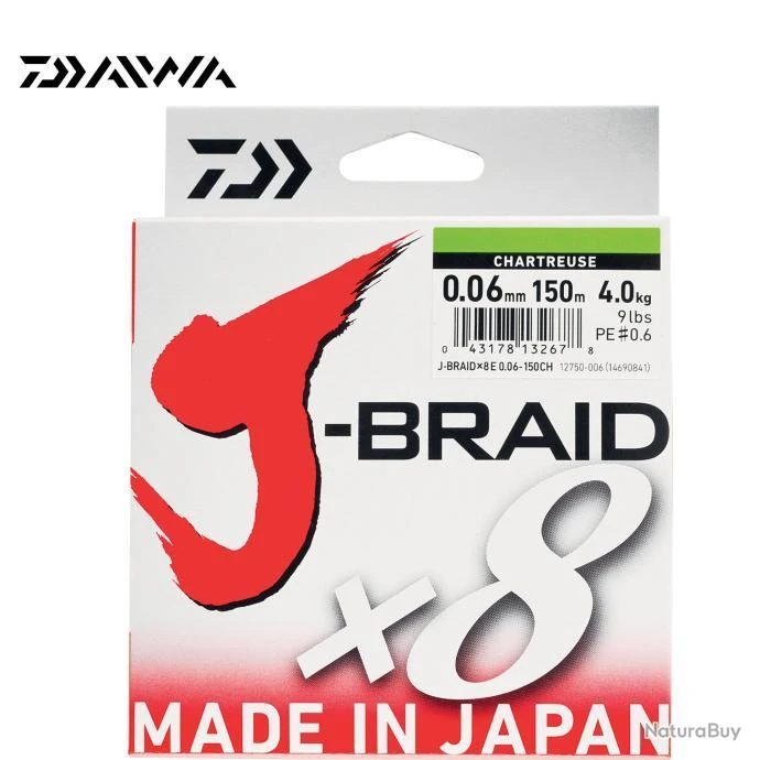 Ligne Tresse Daiwa J-Braid X8 150m Chartreuse 06/100 1 Ligne Tresse Daiwa J-Braid X8 150m Chartreuse 06/100