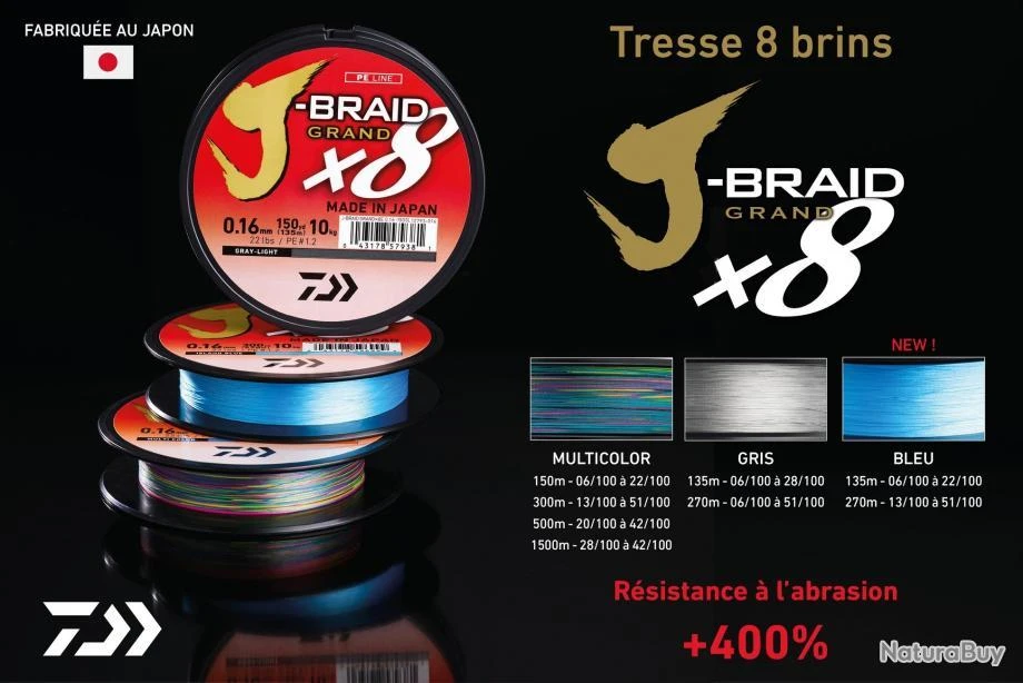 J-Braid Bleu Grand X8 270 M Tresse Daiwa 16/100 / #1,2 / 10 Kg / 22 Lb 3 J-Braid Bleu Grand X8 270 M Tresse Daiwa 16/100 / #1,2 / 10 Kg / 22 Lb – Image 3